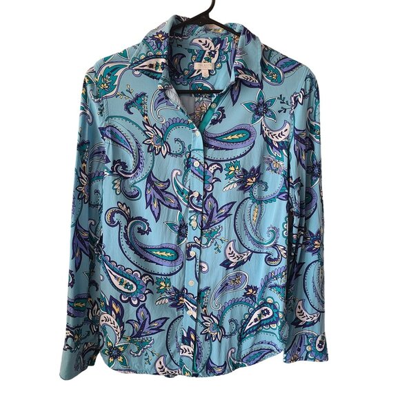 Talbots Petite US Sz P Paisley Print Long Sleeve Button Front Blouse *tiny flaw* - Picture 1 of 11